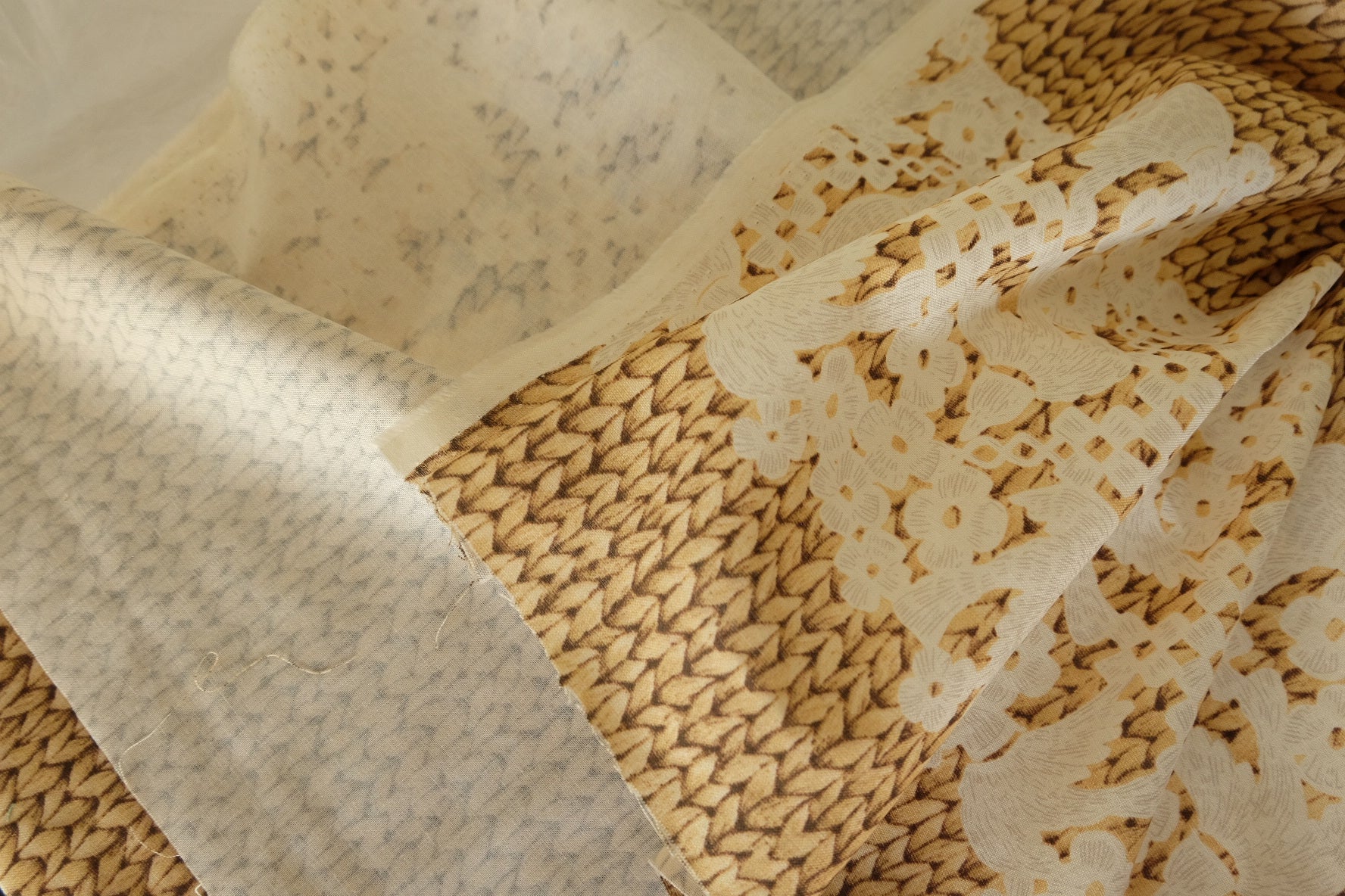 Linen Cotton Blend Structured Fabric – Textured Weave with Lace Effect Overlay – 2.2 yds