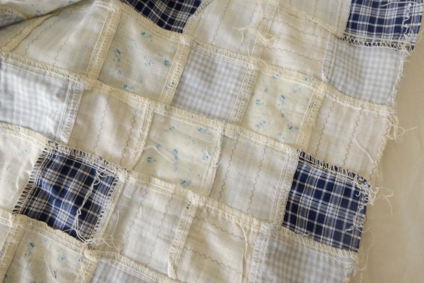 Hand-Pieced Blue Patchwork Cotton Textile – 2.19 yd Piece