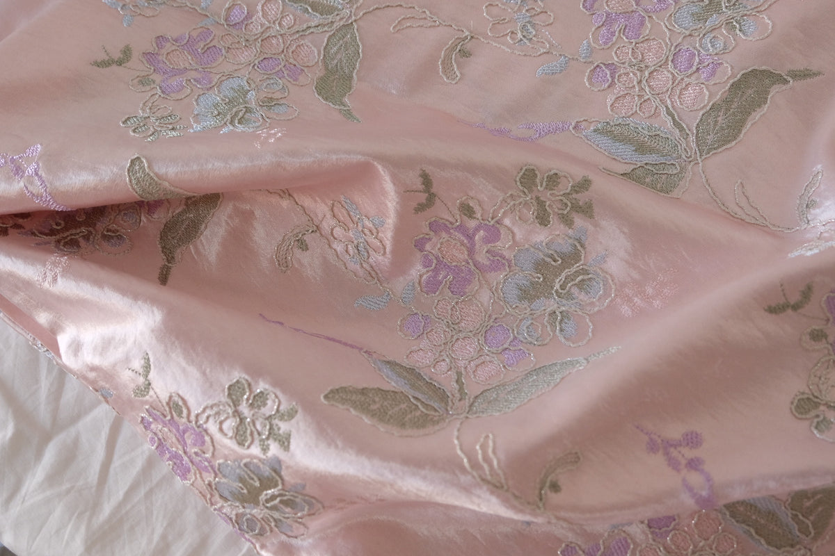 Blush 3D Floral Embroidered Acetate-Blend Satin – 2.2 yd
