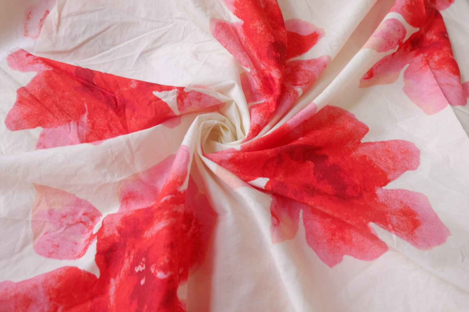 Red Watercolor Floral Cotton Lawn Fabric - 2.19 yd