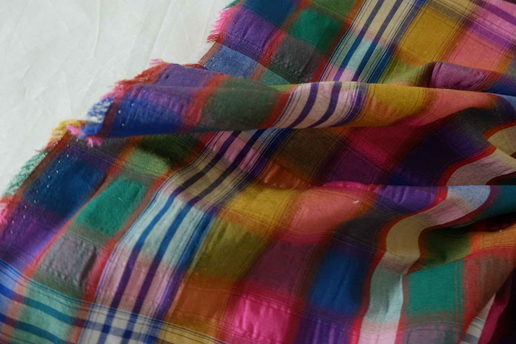 Colorful Plaid Seersucker Polyester Cotton Blend Fabric – 2.2 yd