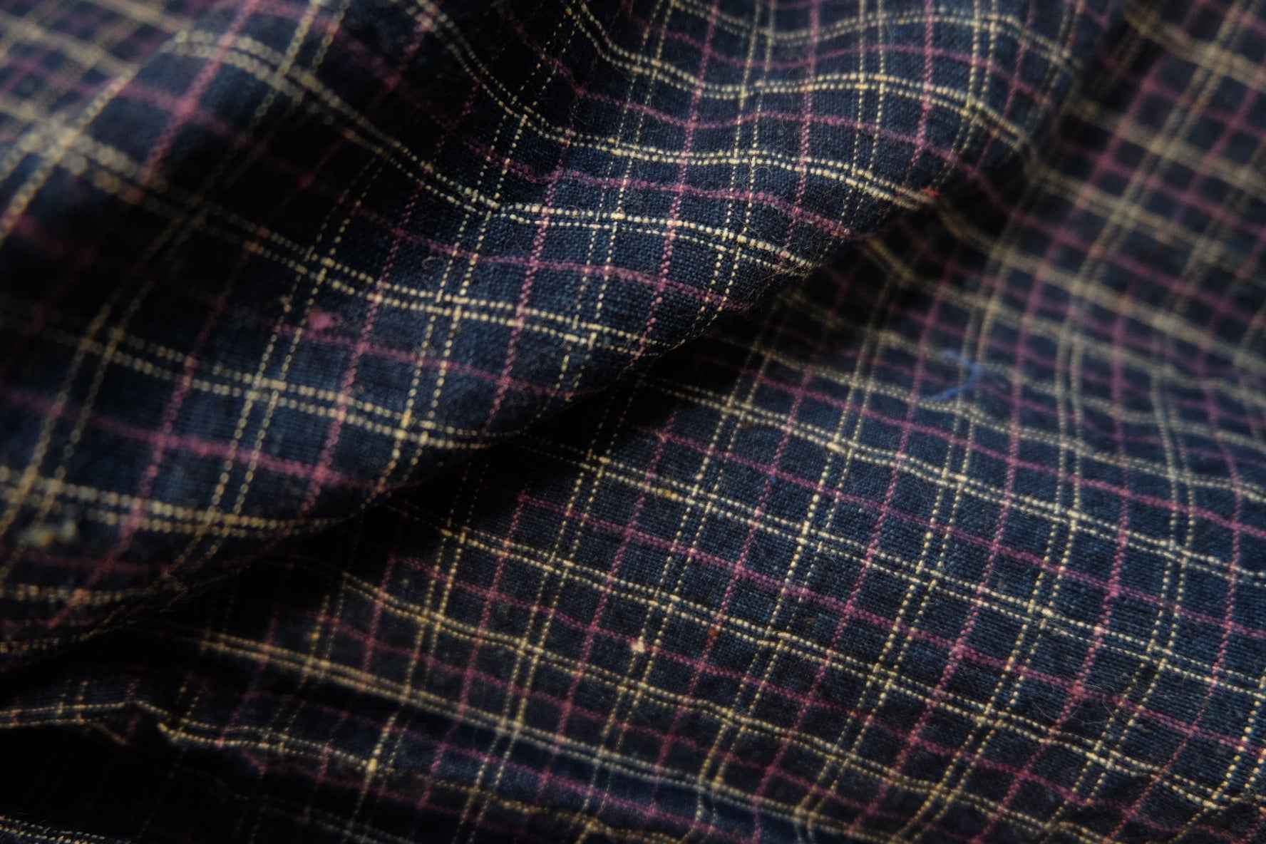 1940s Archival Tǔbù: 'Violet Grid' on Xiaohua Mian Cotton Pre - washed - BUBBO