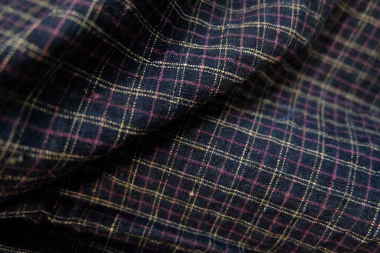 1940s Archival Tǔbù: 'Violet Grid' on Xiaohua Mian Cotton Pre - washed - BUBBO