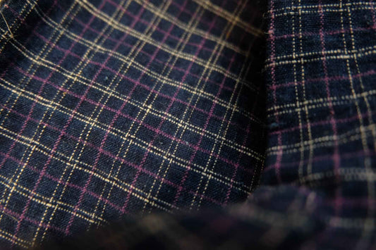 1940s Archival Tǔbù: 'Violet Grid' on Xiaohua Mian Cotton Pre - washed - BUBBO