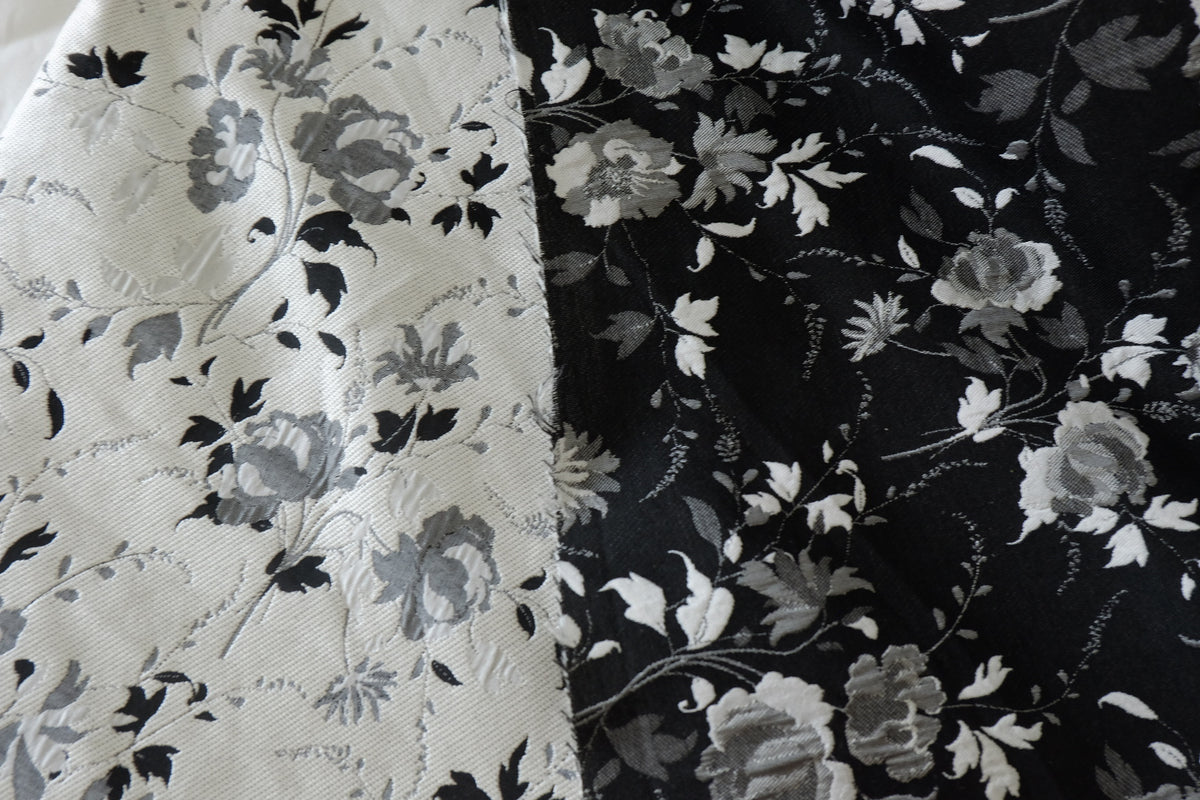 Reversible Black & Ivory Floral Brocade – 2.2 yd