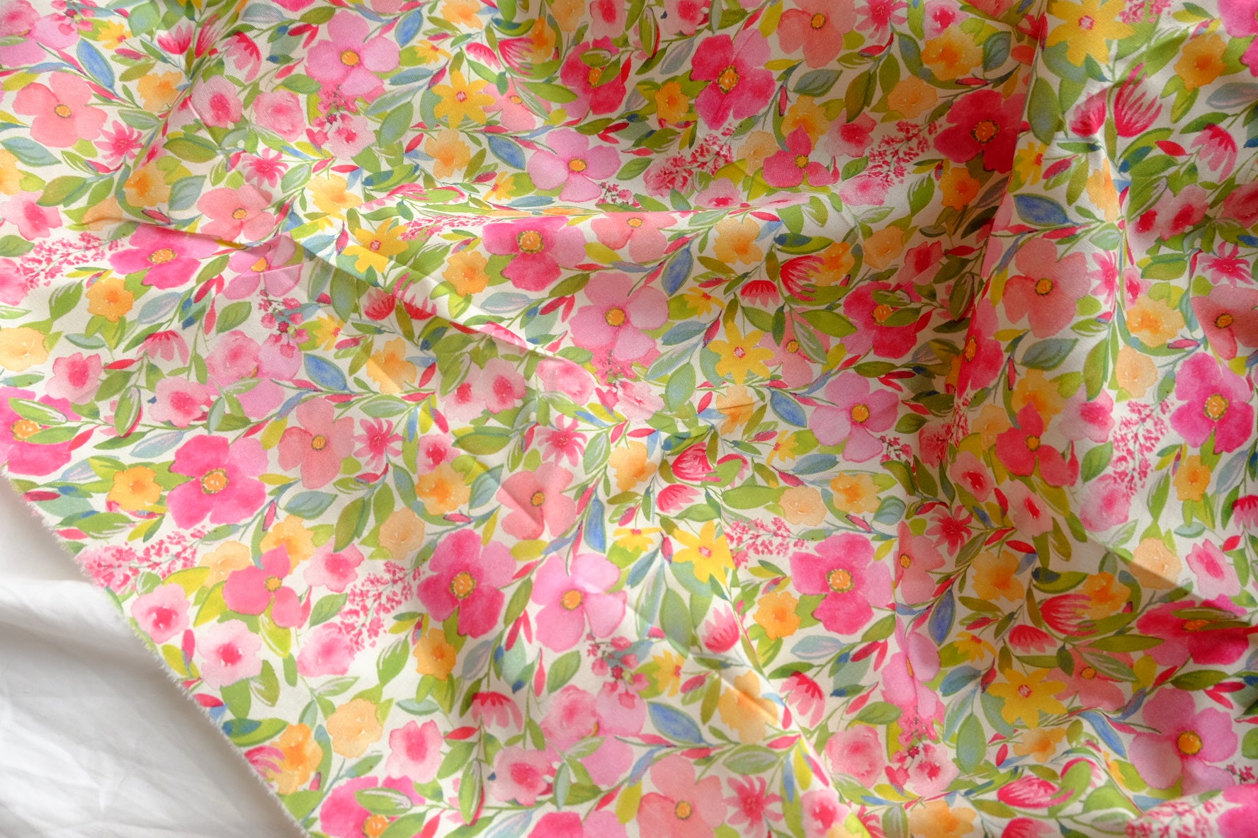 Bright Watercolor Floral Cotton Lawn Fabric - 2.7 yd