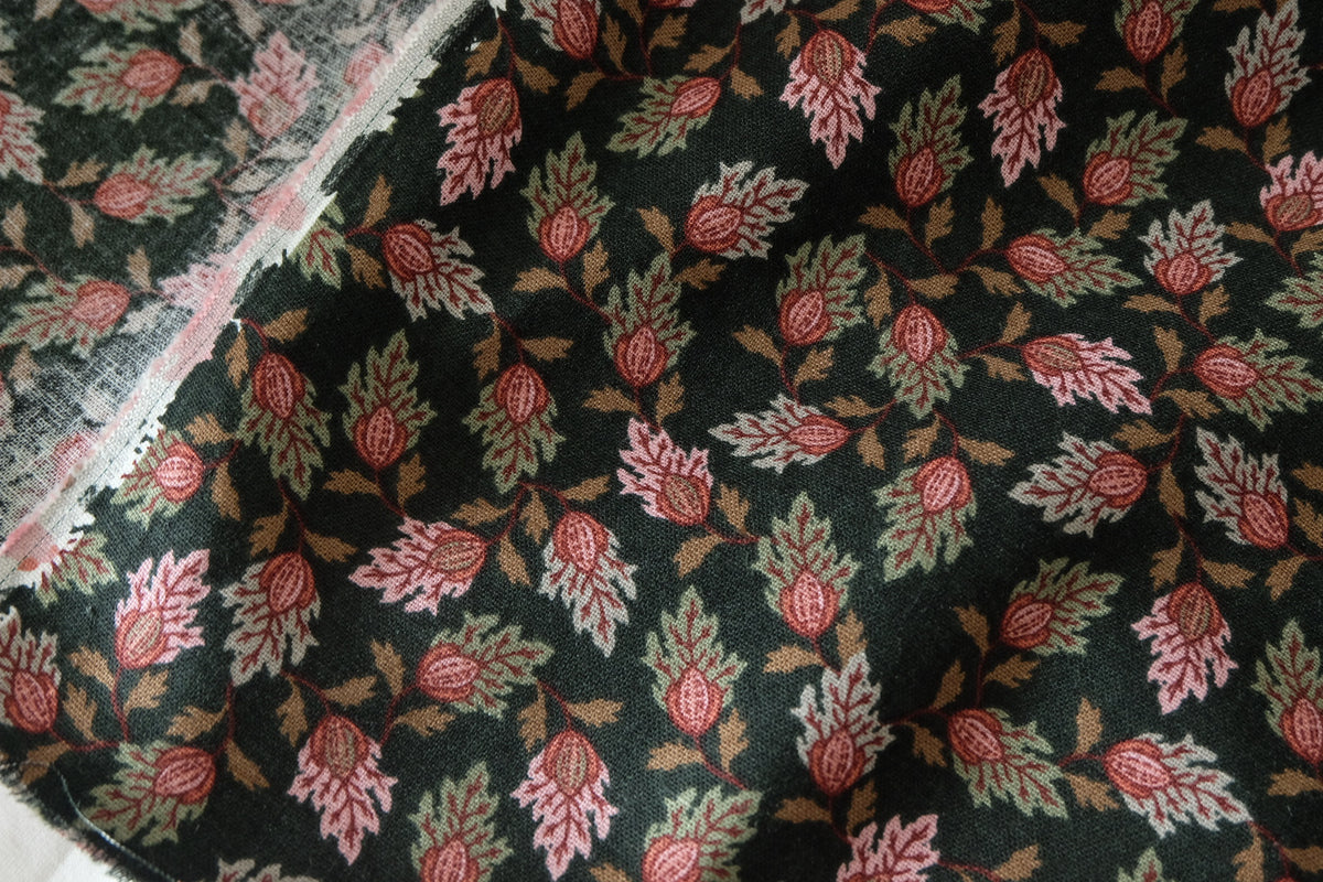 Dark Botanical Cotton Linen Twill – 2.5 yd