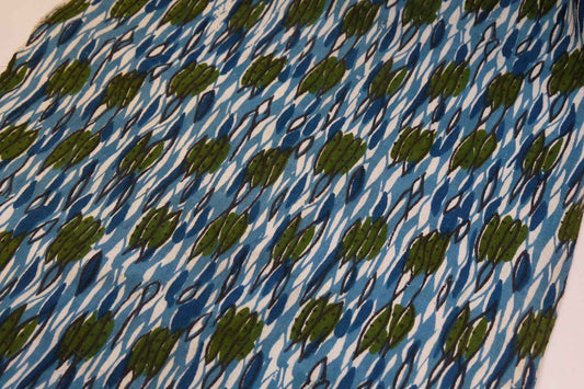 1960s Printed Tǔbù: 'Aqua Foliate' Archival Textile 1.6m - BUBBO