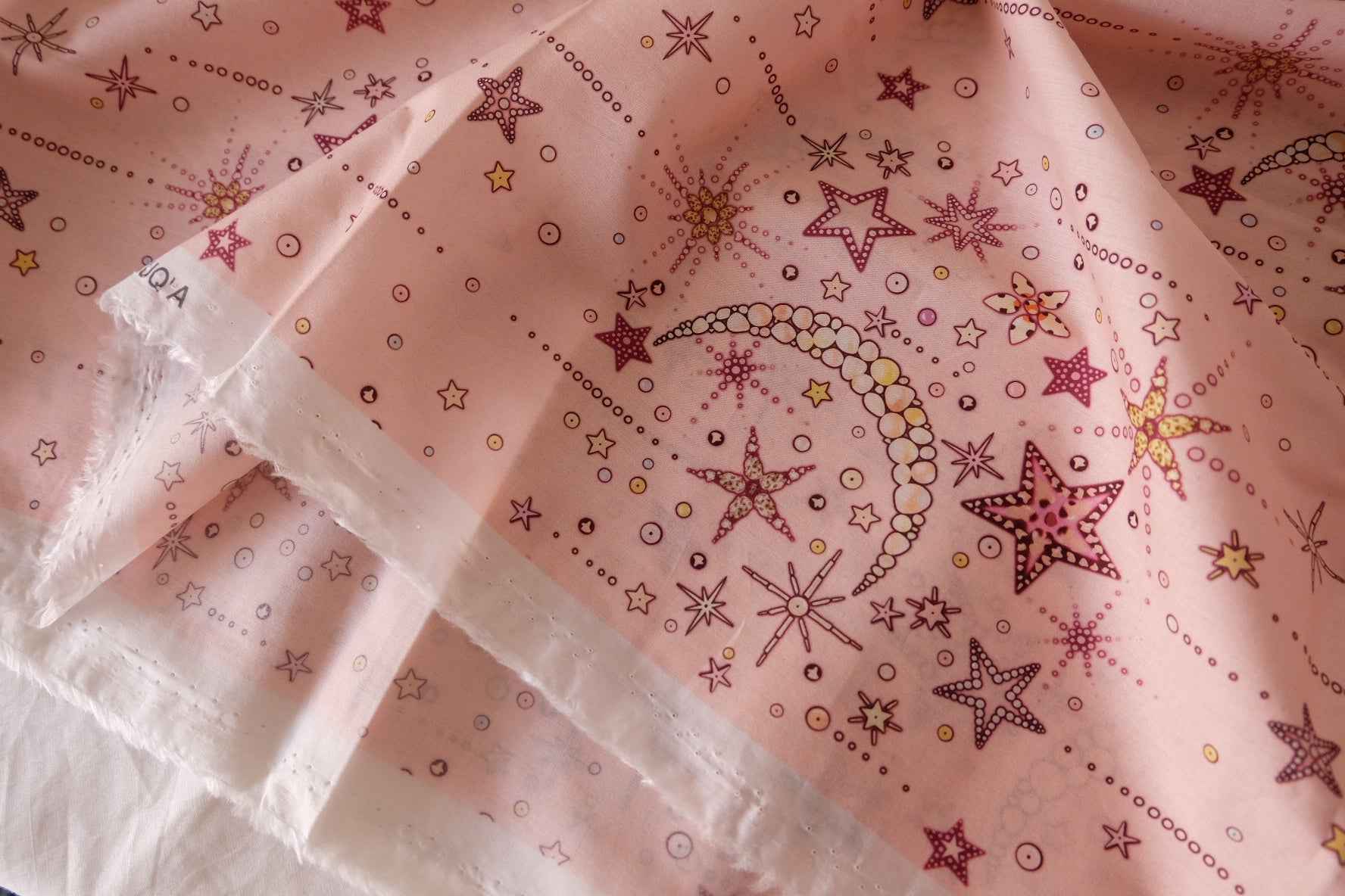 Pink Celestial Moon & Star Cotton Lawn Fabric – 3.2 yd