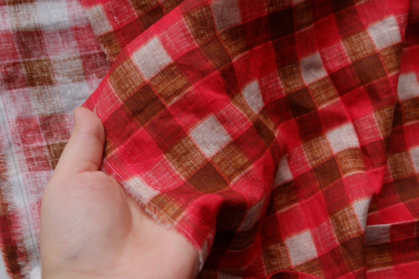 Rust Plaid Linen Cotton Fabric – 2.2 yd