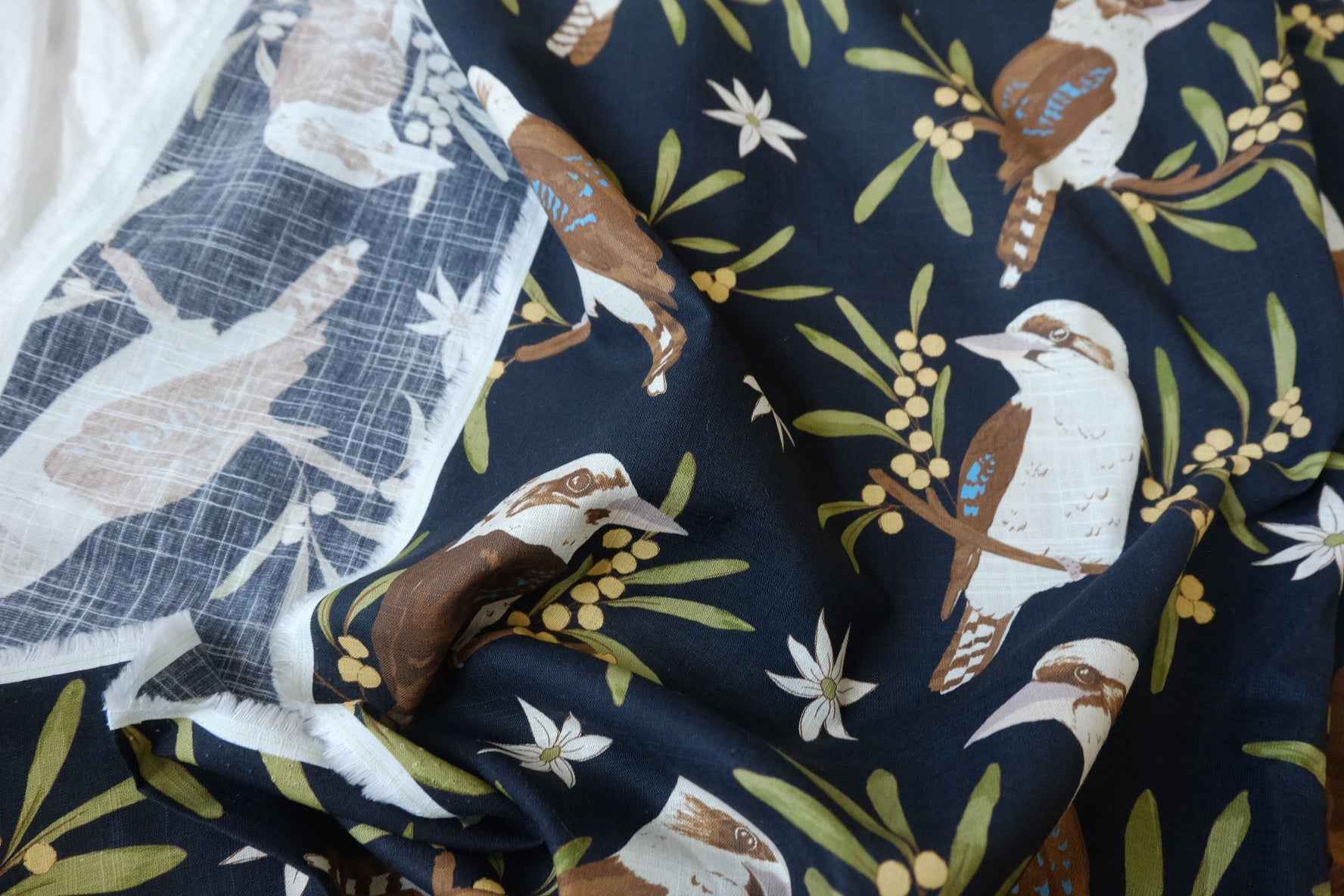 Japanese Cotton Linen Storybook Bird Fabric - 2.19 yd