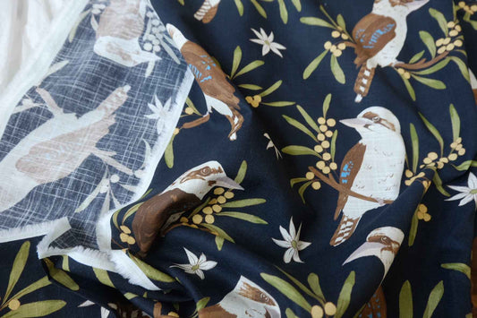 Japanese Cotton Linen Storybook Bird Fabric - 2.19 yd