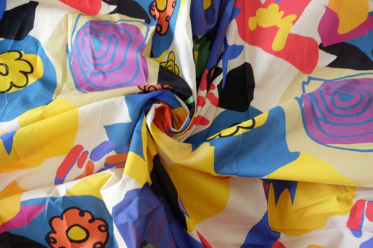 Colorful Abstract Floral Cotton Poplin Fabric – 3.3 yd