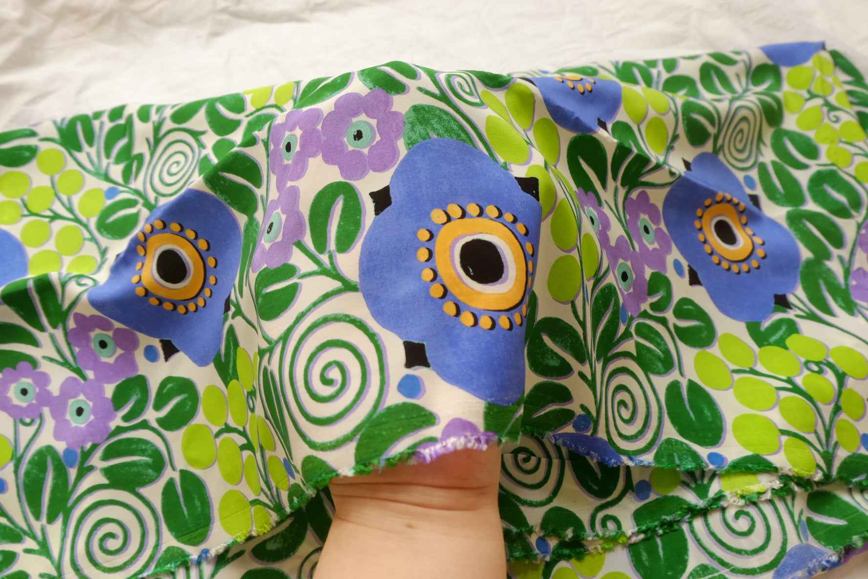 Bold Blue Floral Faux Silk Fabric, Lightweight Drapey Dress Weight, 2.73 Yards