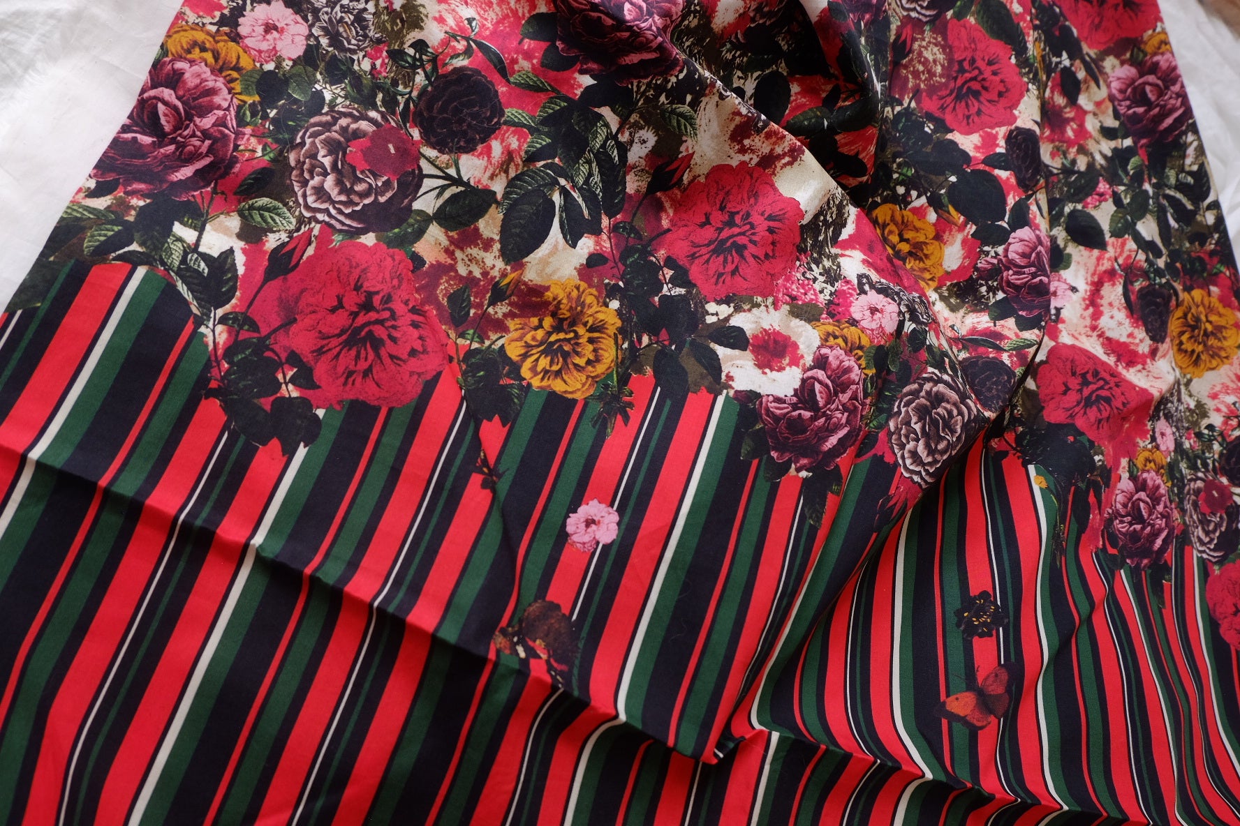 Border Floral & Stripe Silky Cotton Lawn — 2.2yd
