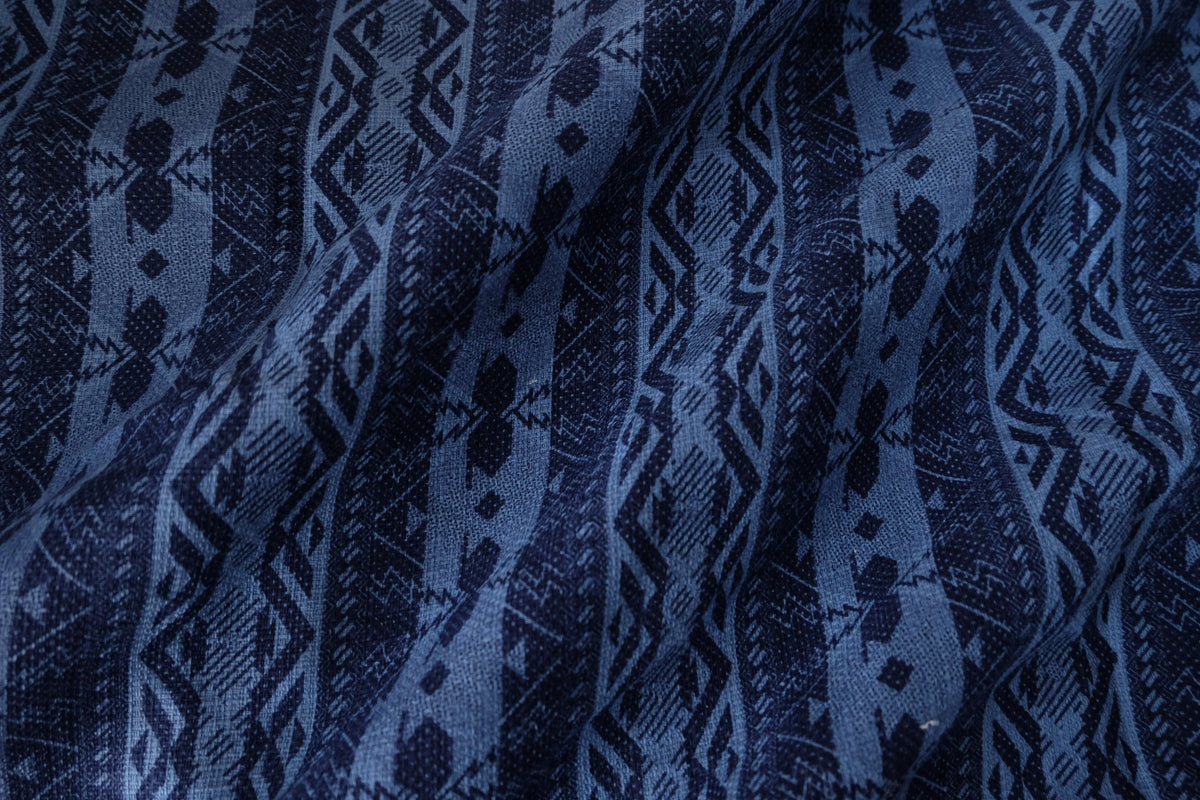 Indigo Folk Geometry – Rustic Cotton Linen Fabric | 2.2 yards