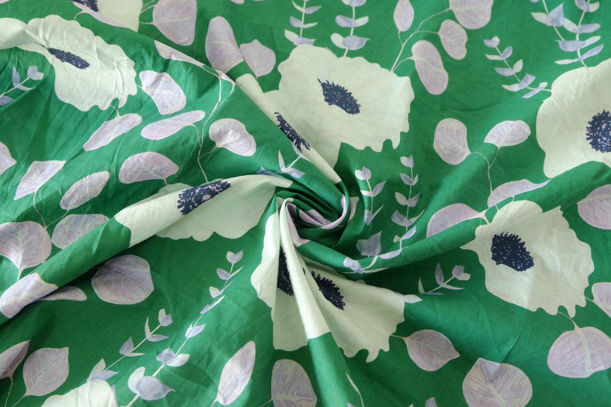 Green Poppy Cotton Lawn – 1.4 yd