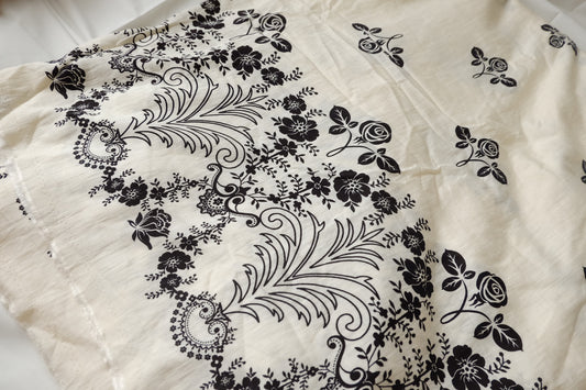 Black Rose Border Lyocell Linen Fabric - 2.19 yd