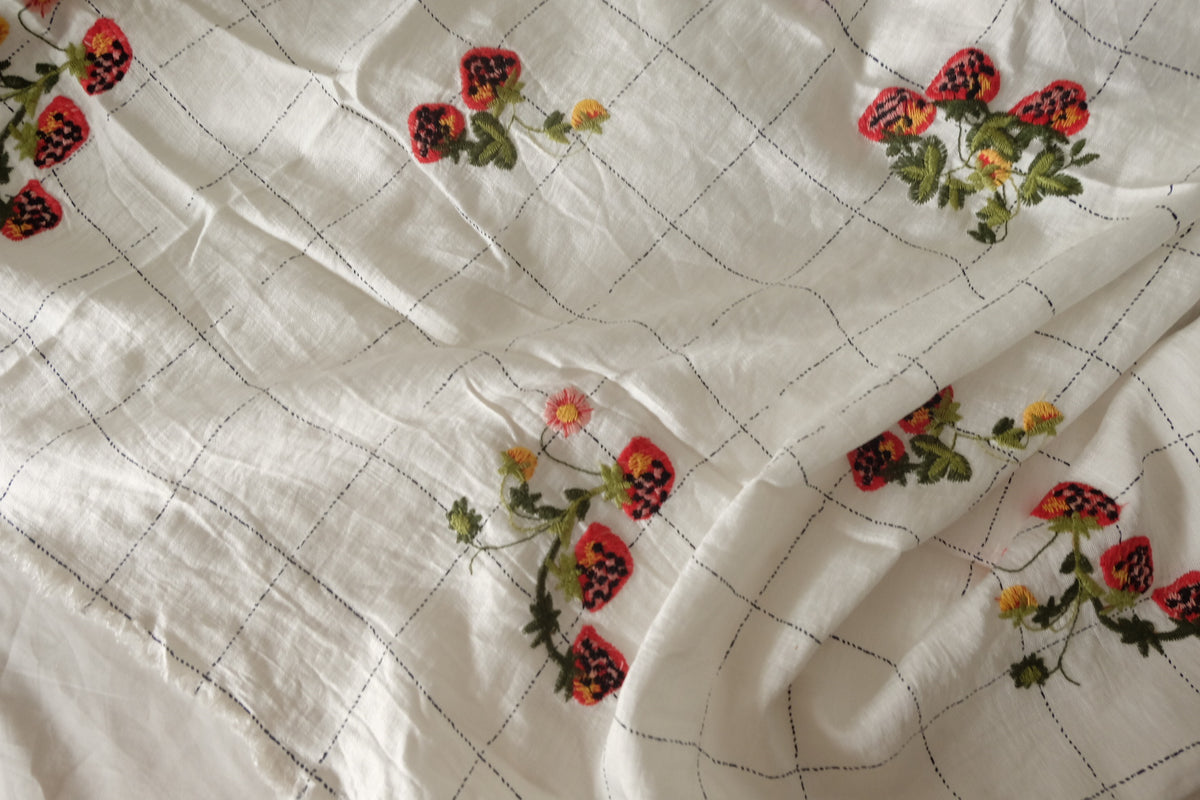 Strawberry Embroidered Tencel Ramie Blend — 1.64 yd