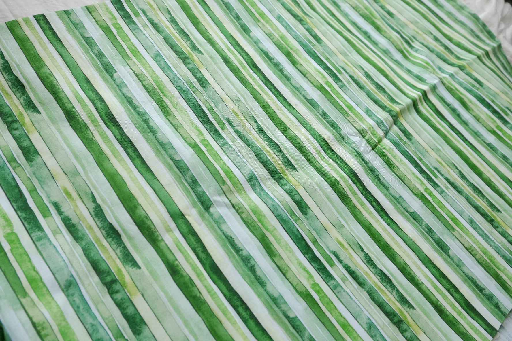 Green Watercolor Stripe Cotton Craft Fabric - 1.64 yd