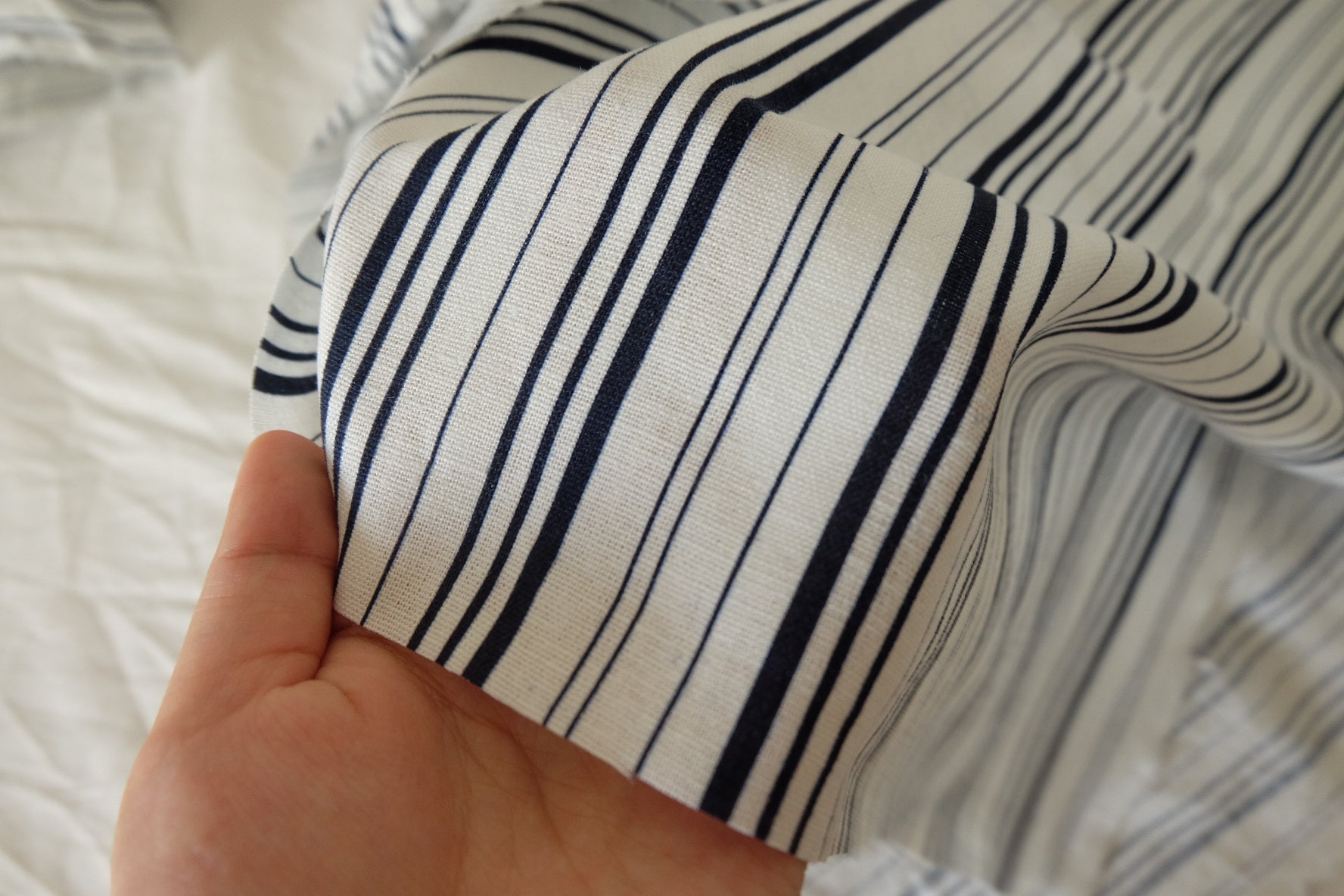 Navy Stripe Linen Cotton Blend — 2.19 yd