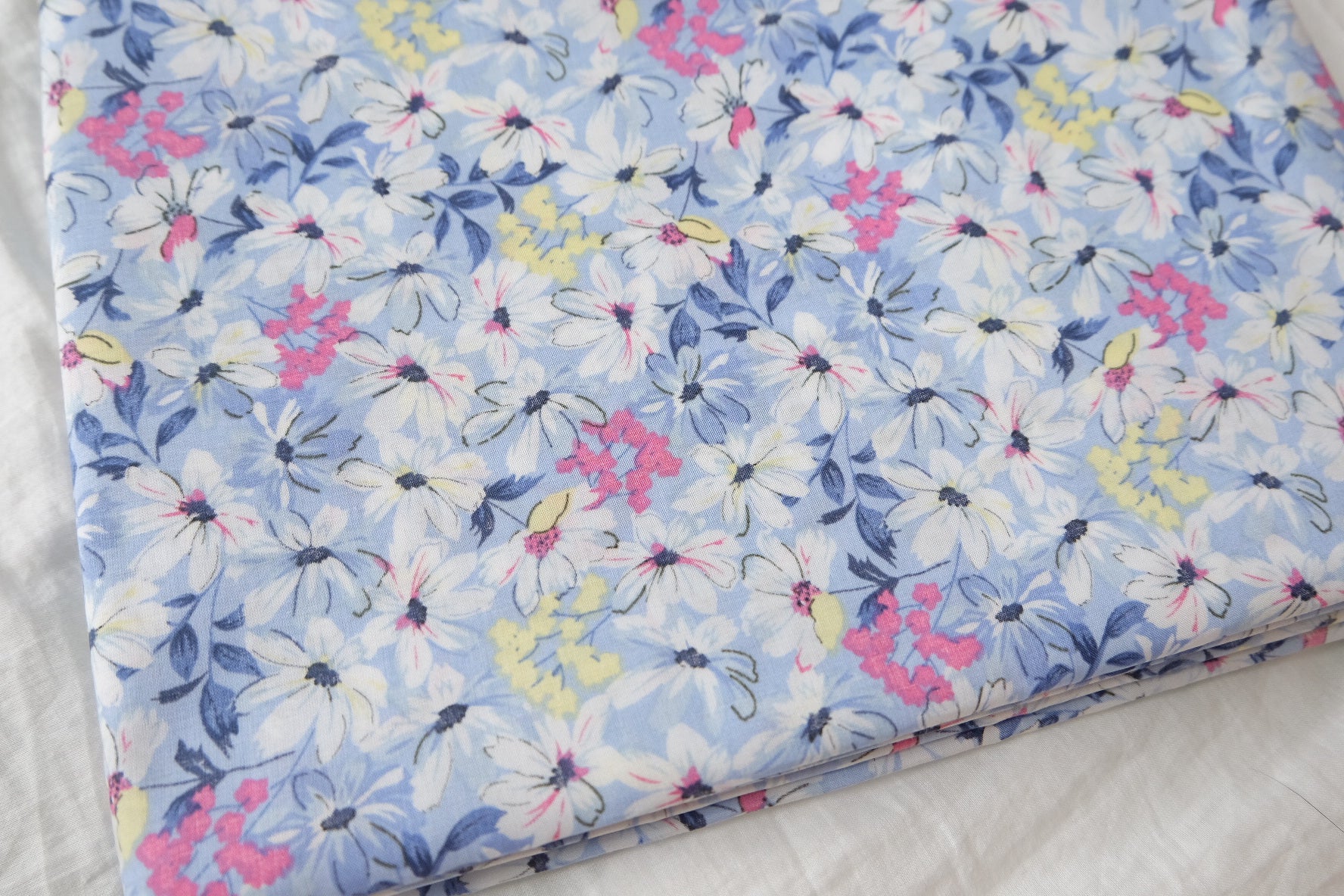 Blue Summer Daisy Cotton Poplin Fabric — 2.19 yd