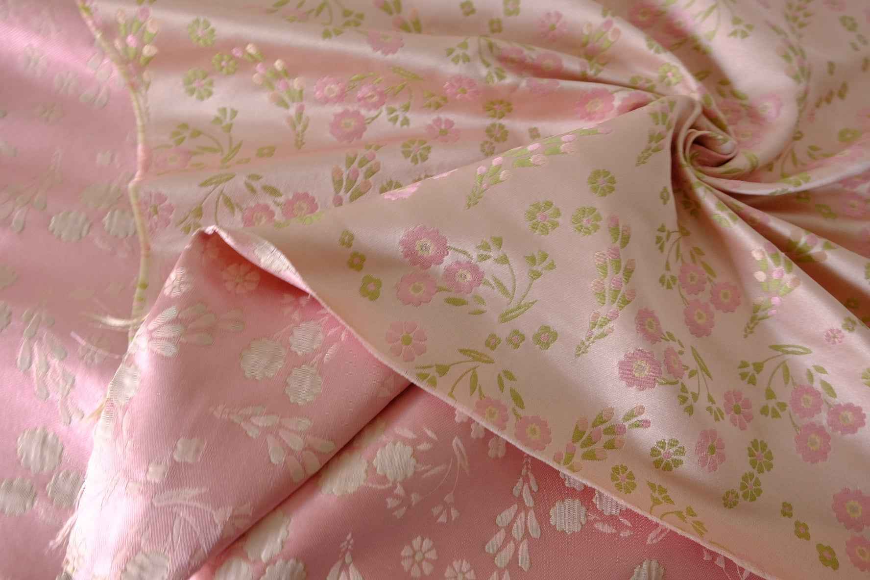 Pink Floral Jacquard Satin Fabric – 2.2 yd