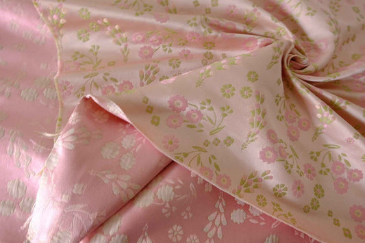 Pink Floral Jacquard Satin Fabric – 2.2 yd