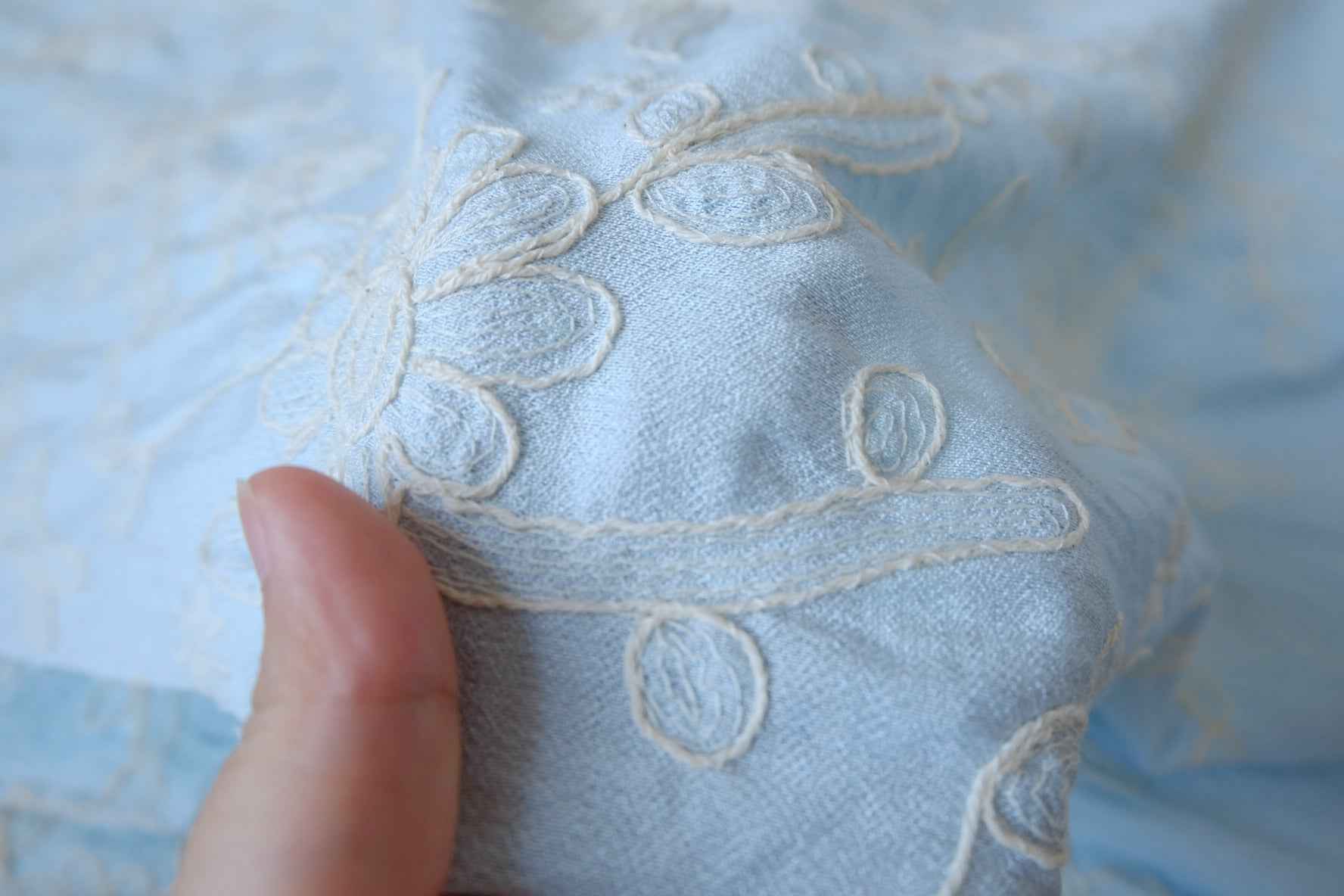 Blue Embroidered Tencel Linen Fabric - 2.19 yd