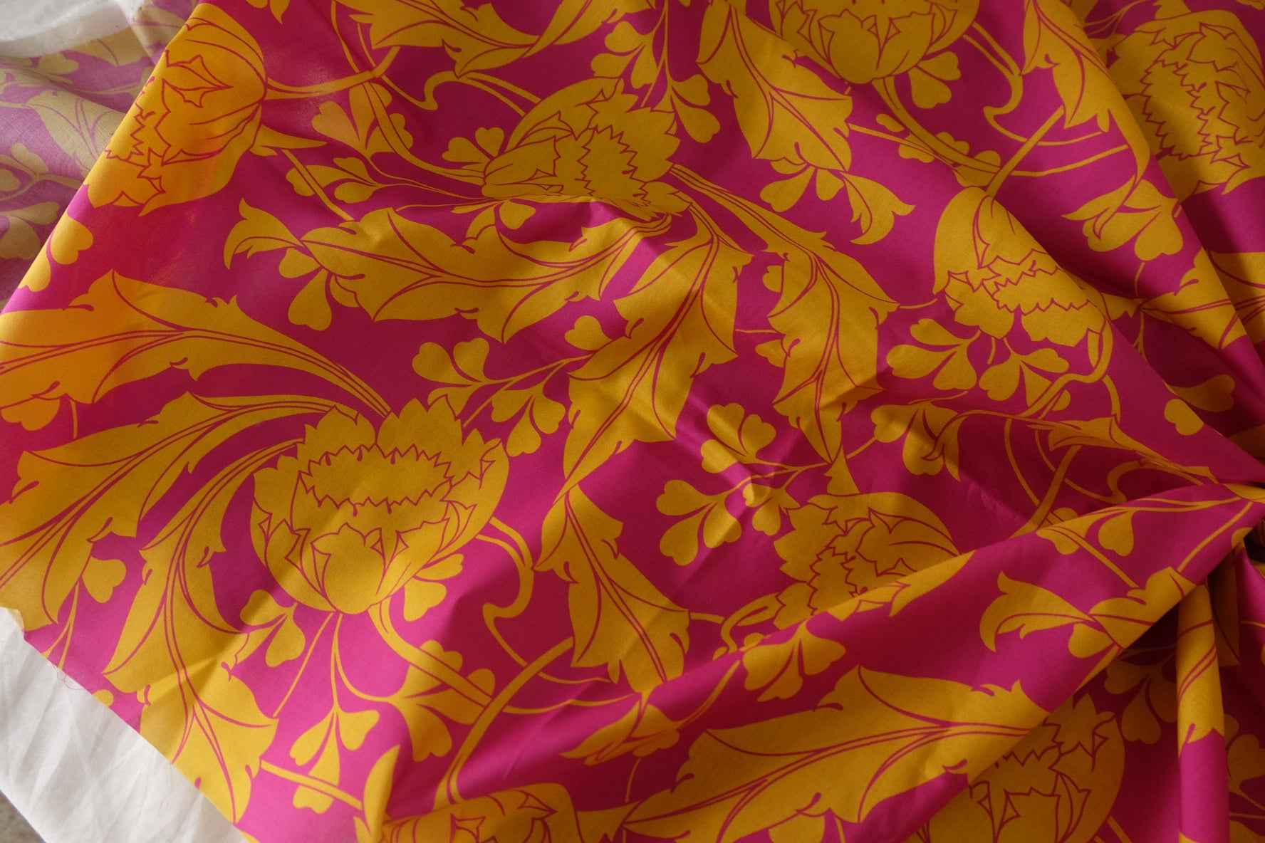 Fuchsia & Mustard Floral Cotton Lawn Fabric – 3.3 yd