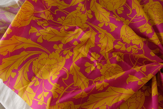 Fuchsia & Mustard Floral Cotton Lawn Fabric – 3.3 yd