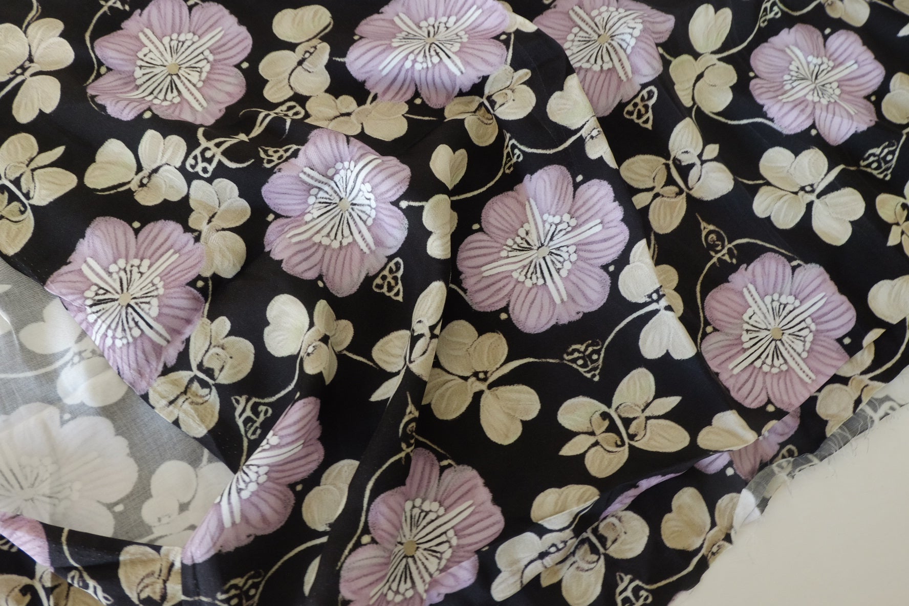 Silky Floral Rayon Fabric with Sateen Feel-1.64 yd