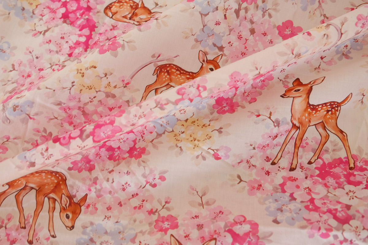 Little Deer in the Blossom Garden Cotton Lawn – 3.28 yd