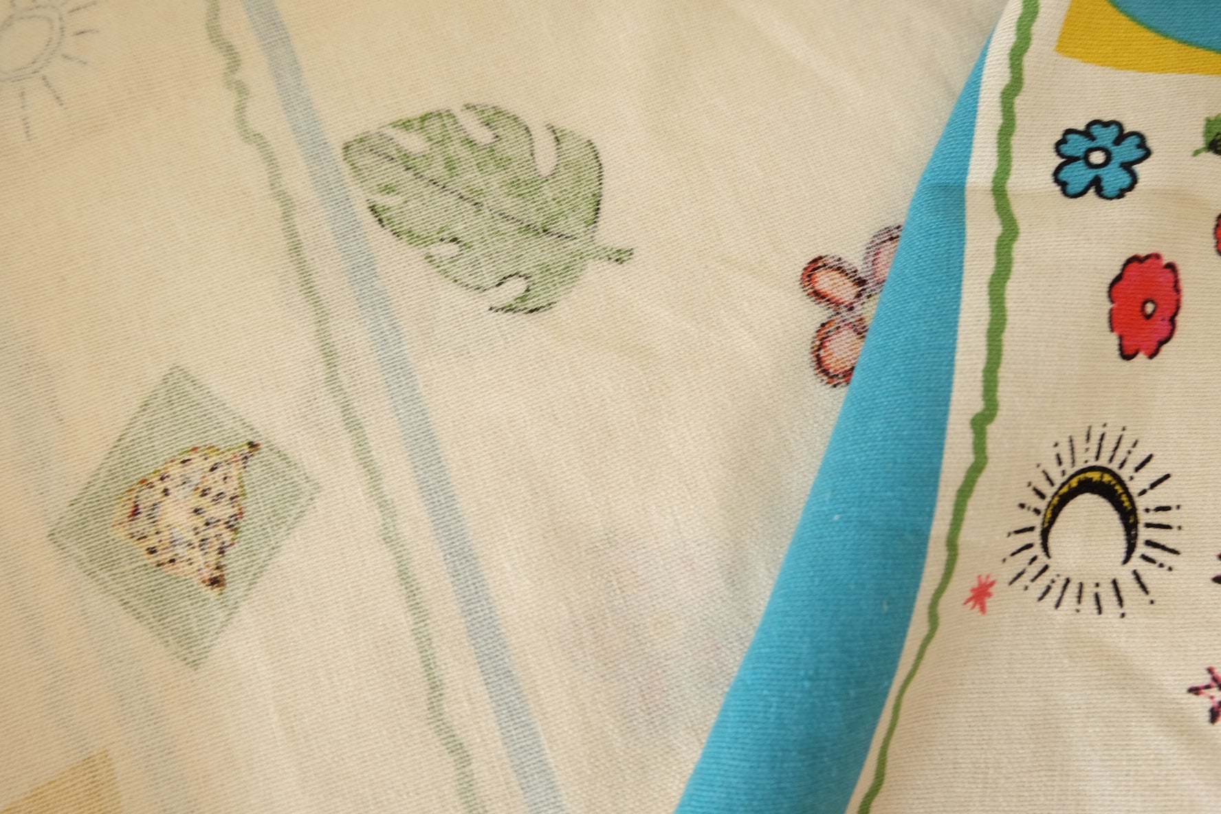 Whimsical Border Print Linen Cotton Fabric - 1.6 yd