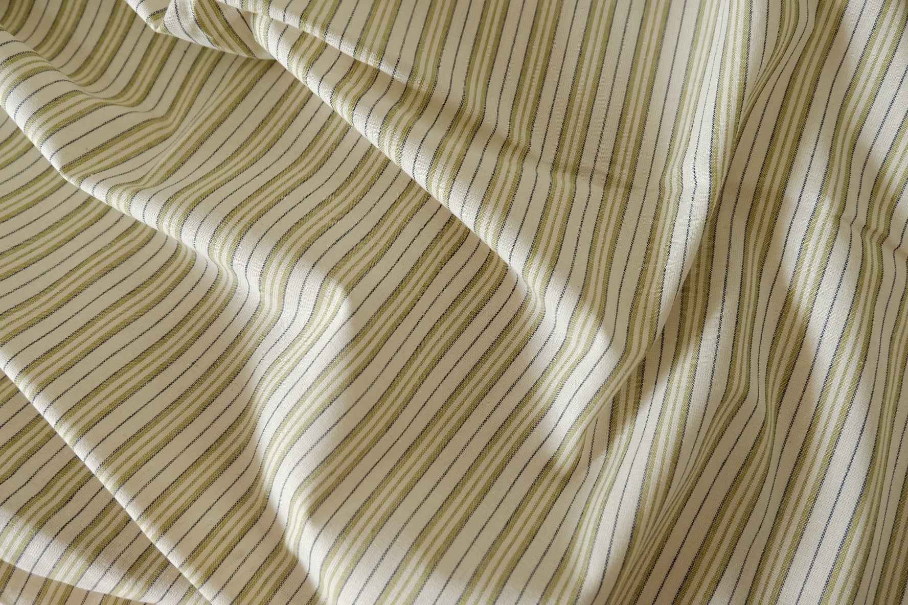 Olive & Navy Striped Cotton Linen Fabric – 3.3 yd