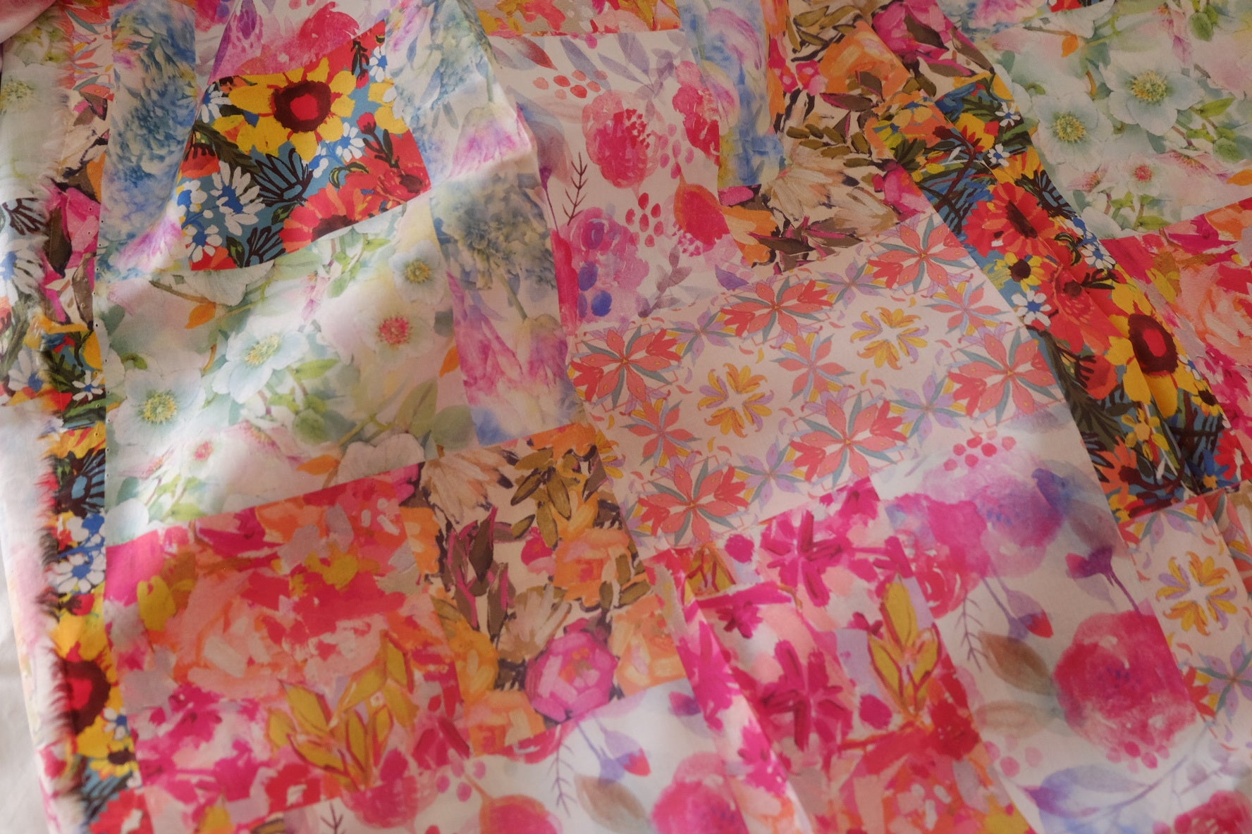 Watercolor Patchwork Floral Cotton Poplin – 3.8 yd