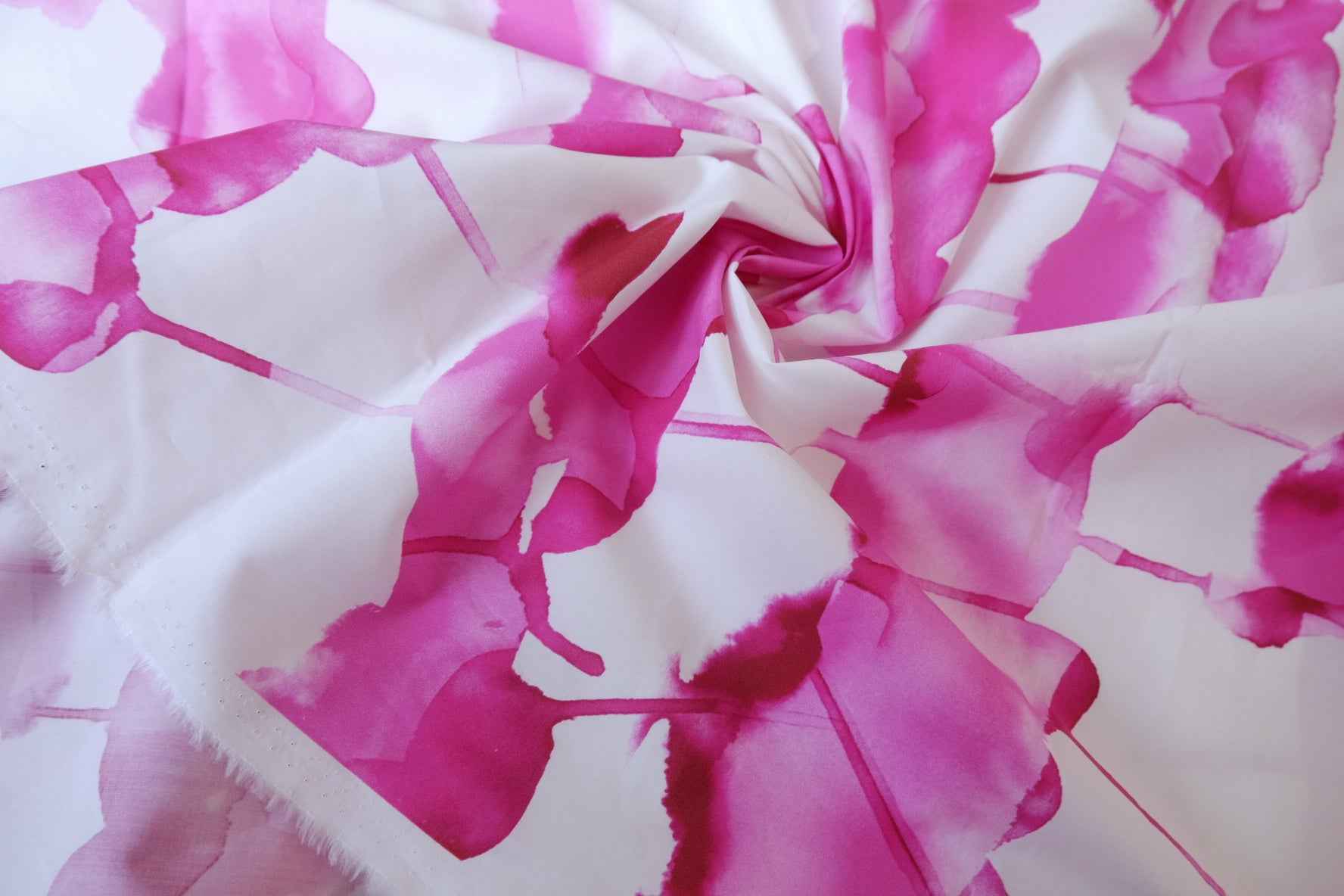Pink Watercolor Floral Cotton Poplin Fabric — 2.19 yd