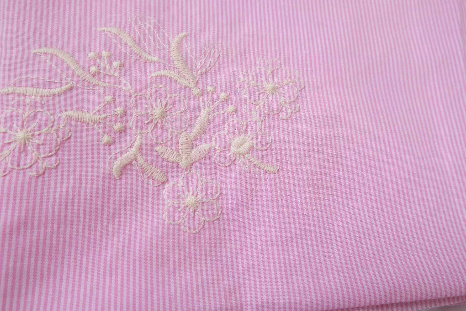 Pink Yarn-Dyed Stripe Embroidered Cotton Fabric, Fresh Shirting Weight, 3.28 Yards