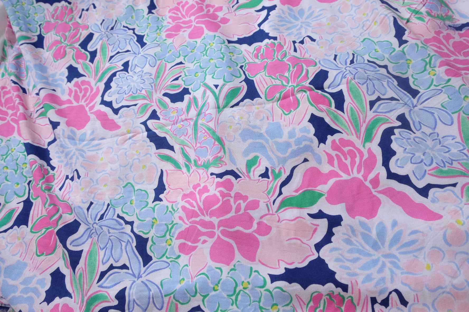 Pink Blue Floral Rayon Dress Fabric, Soft Drapey Summer Weight, 2.19 Yards