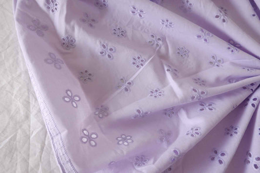 Lilac Eyelet Embroidered Cotton Poplin Fabric – 1.6 Yards