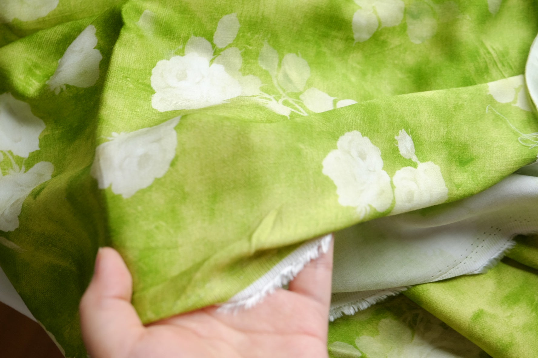 Green Watercolor Floral Viscose Sateen – 2.2 yd