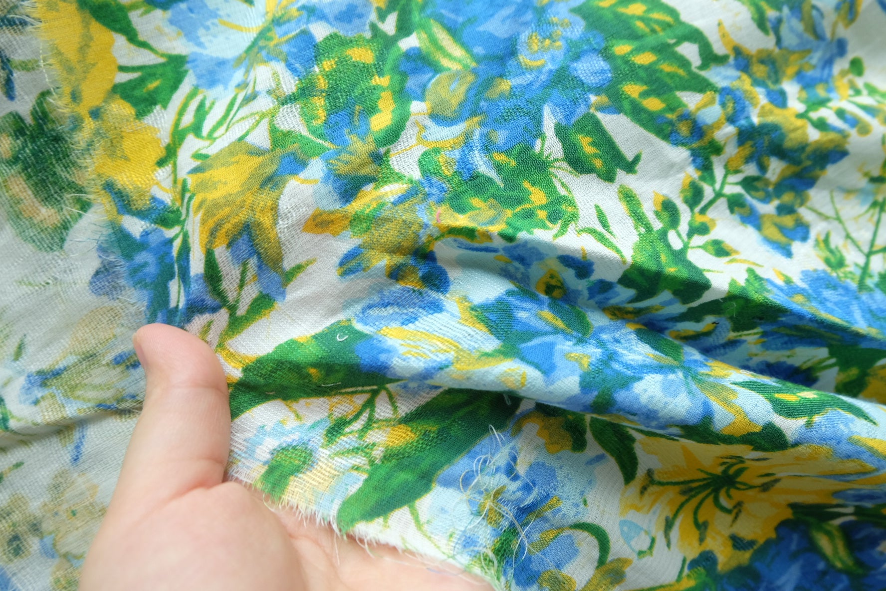 Blue & Yellow Floral Cotton Linen Double Gauze – 3.3 yd