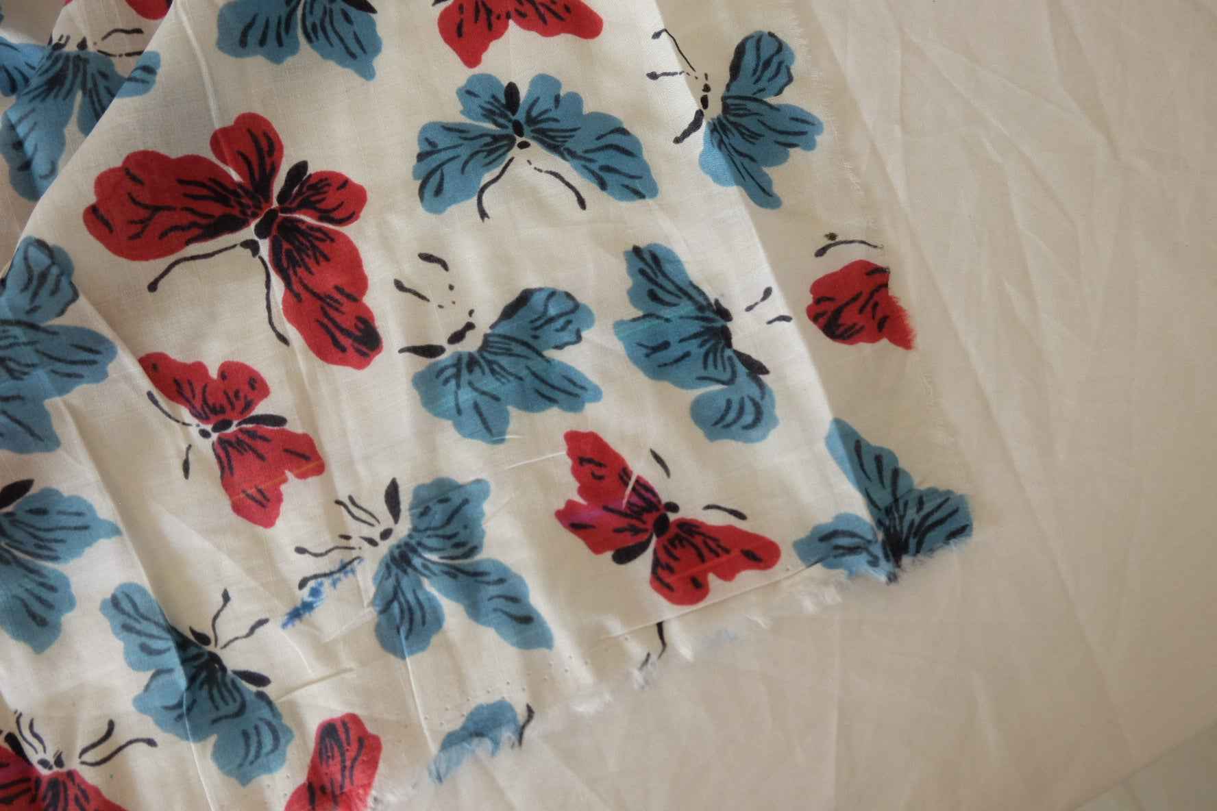 Red Blue Butterfly Cotton Linen — 2.73 yd