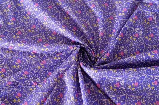 Blue Violet Floral Cotton Voile Fabric – 2.5 yd