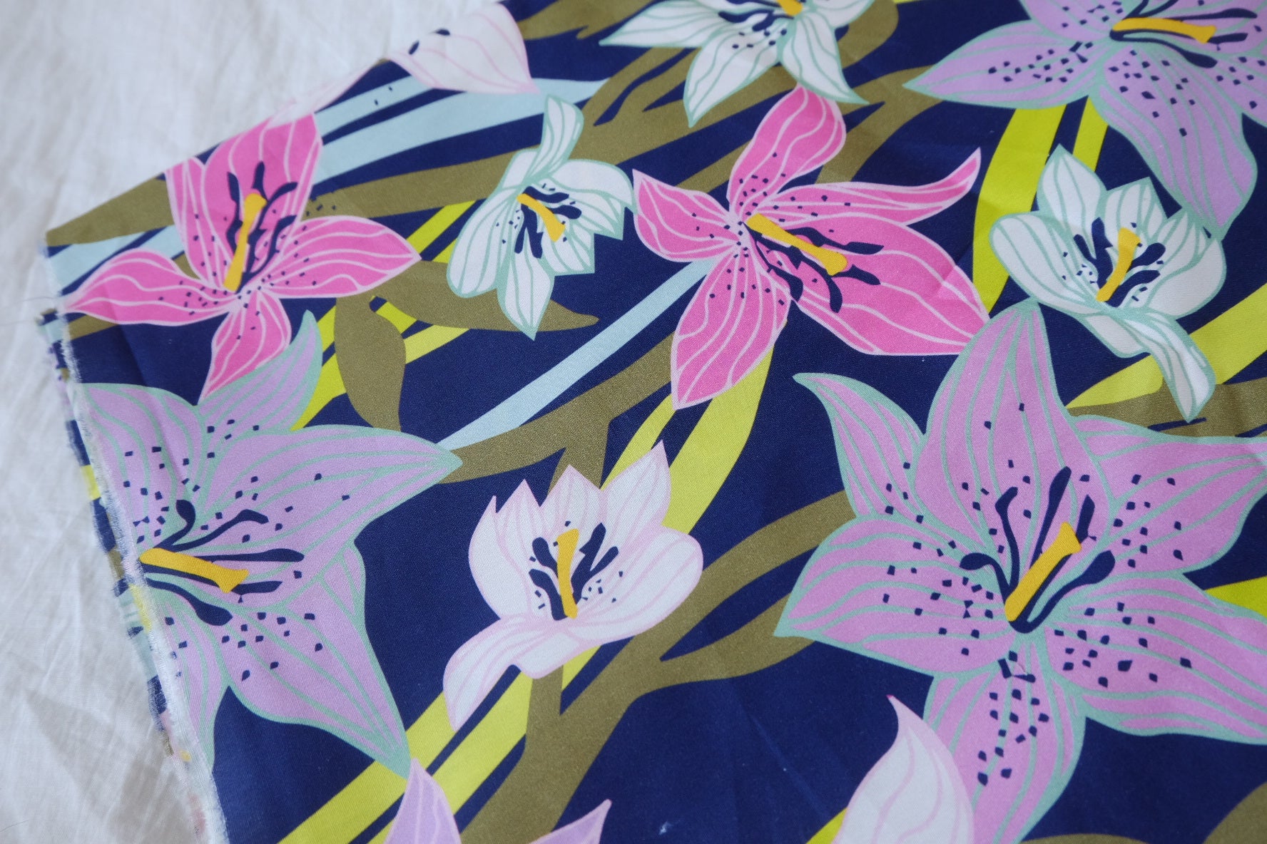 Navy Lily High-Density Cotton Poplin Fabric - 2.19 yd