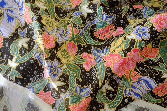Black Ornate Floral Cotton Poplin Fabric – 3.3 yd