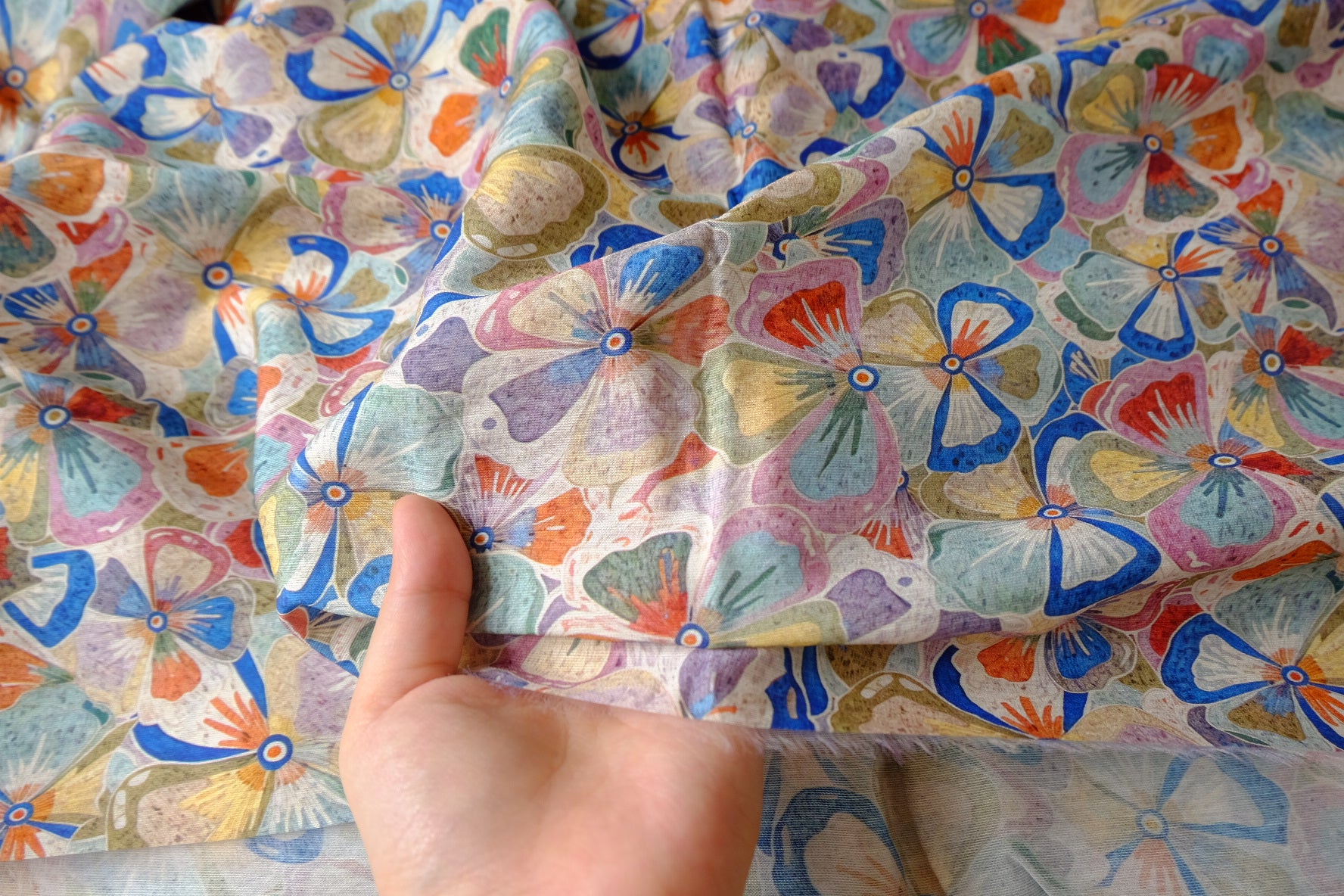 Colorful Abstract Floral Tencel-Nylon Fabric — 2.19 yd