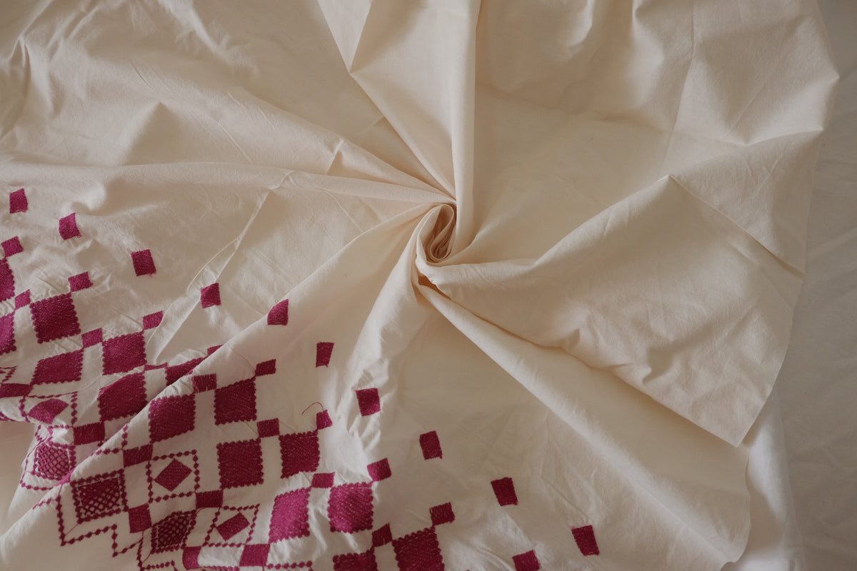 Magenta Border Embroidered Cotton Poplin – 1.9 yd