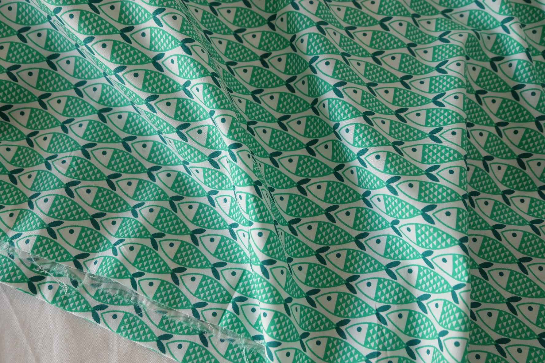 Mint Sardine Print Cotton Poplin Fabric – 2.2 yd