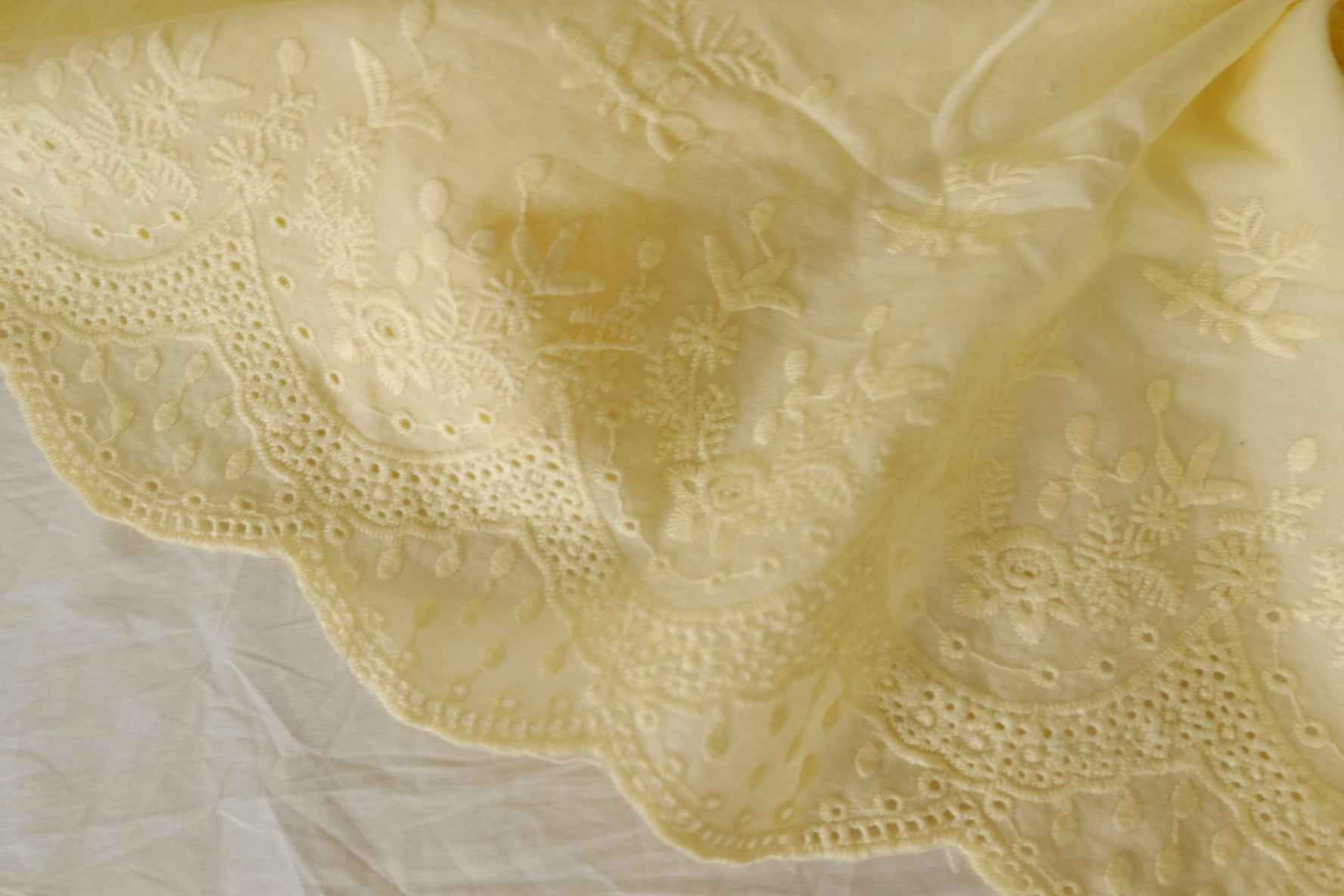 Butter Yellow Embroidered Border Cotton — 2.19 yd